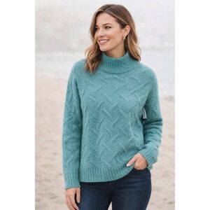 Christopher & Banks Sweater Women Small Teal Textured Diamond Knit Mock Neck NWT